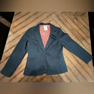 Anthropologie Blue Pleated Collar Wool Blazer Elevenses Size 10